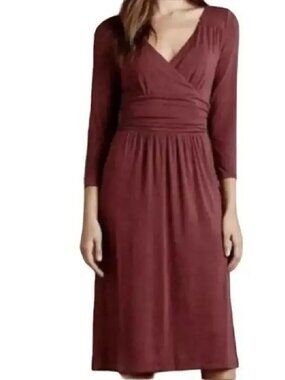 Maeve Anthropologie Galena Dress L 3/4 Sleeve Berry Purple Surplice Stretch